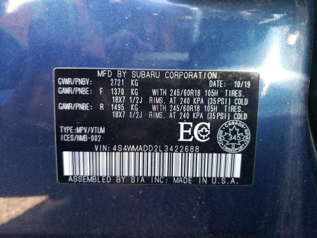 Photo 10 from auction – 2020 SUBARU ASCENT PRE with VIN 4S4WMADD2L3422688