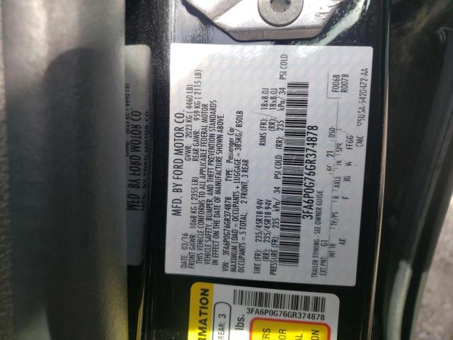 Photo 10 from auction – 2016 FORD FUSION S with VIN 3FA6P0G76GR374878