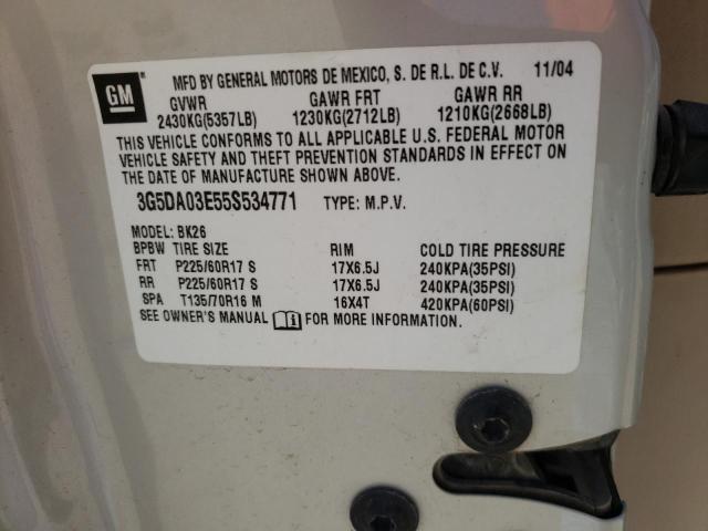 Photo 10 from auction – 2005 BUICK RENDEZVOUS with VIN 3G5DA03E55S534771