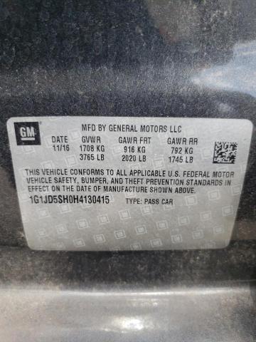 Photo 10 from auction – 2017 CHEVROLET SONIC LT with VIN 1G1JD5SH0H4130415