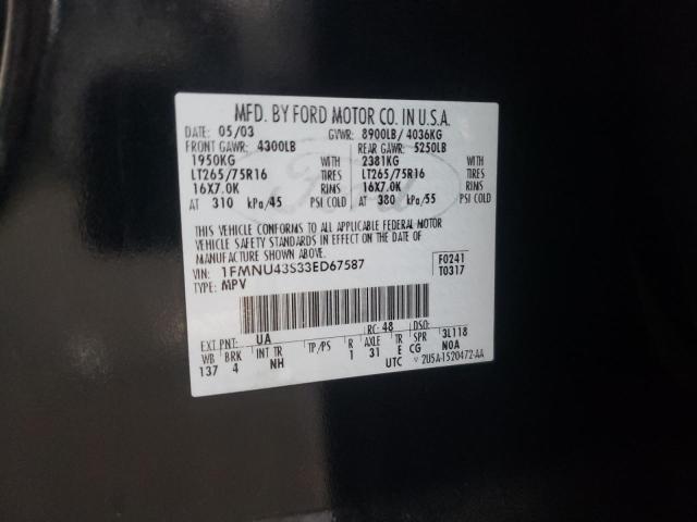 Photo 10 from auction – 2003 FORD EXCURSION with VIN 1FMNU43S33ED67587
