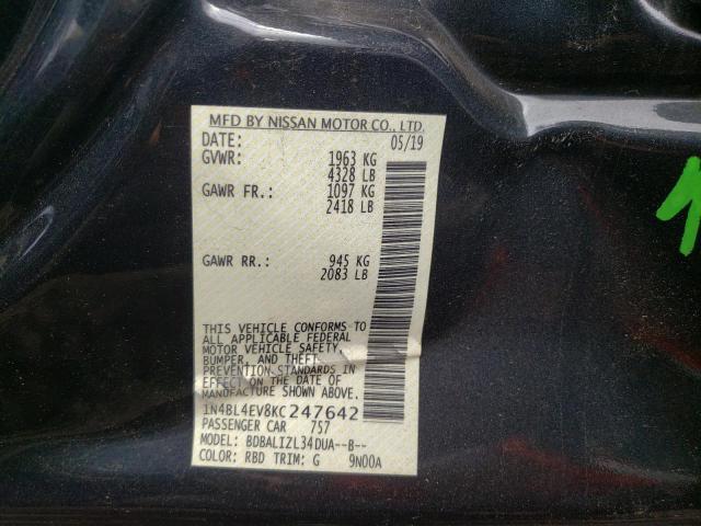 Photo 10 from auction – 2019 NISSAN ALTIMA SL with VIN 1N4BL4EV8KC247642