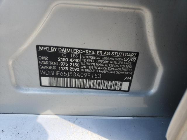 Photo 10 from auction – 2003 MERCEDES-BENZ E 320 with VIN WDBUF65J53A098153