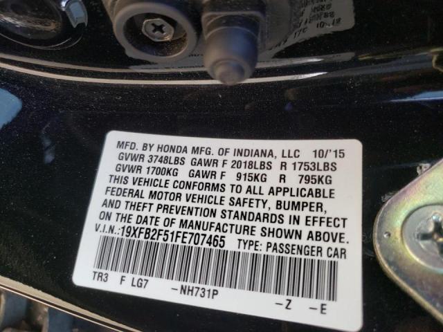Photo 10 from auction – 2015 HONDA CIVIC LX with VIN 19XFB2F51FE707465