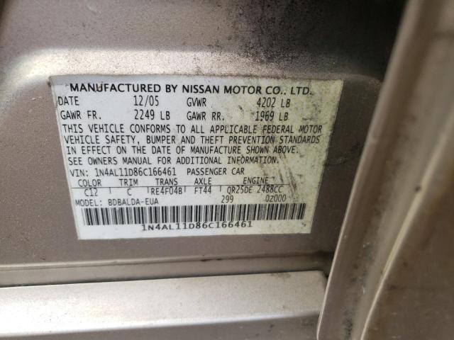 Photo 10 from auction – 2006 NISSAN ALTIMA S with VIN 1N4AL11D86C166461