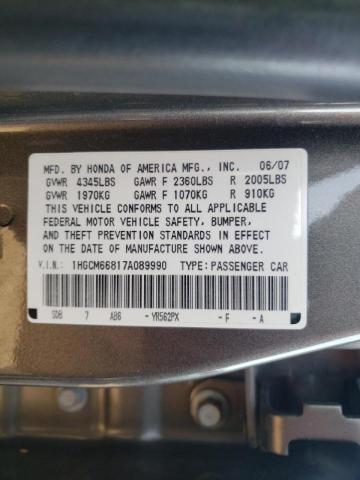 Photo 10 from auction – 2007 HONDA ACCORD EX with VIN 1HGCM66817A089990