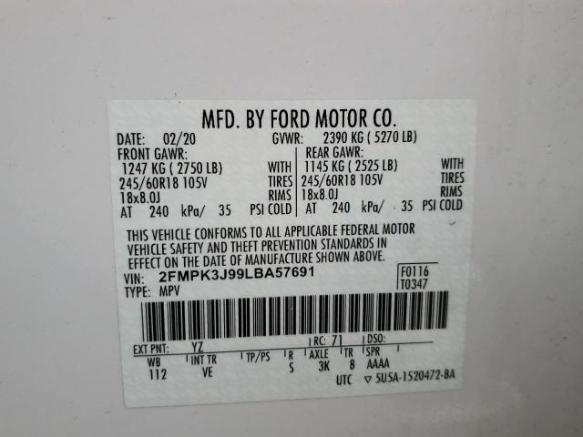 Photo 10 from auction – 2020 FORD EDGE SEL with VIN 2FMPK3J99LBA57691