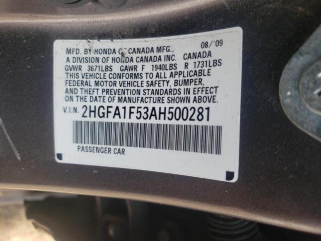 Photo 10 from auction – 2010 HONDA CIVIC LX with VIN 2HGFA1F53AH500281