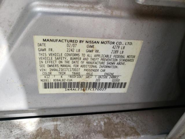 Photo 10 from auction – 2007 NISSAN ALTIMA 2.5 with VIN 1N4AL21E17C170027