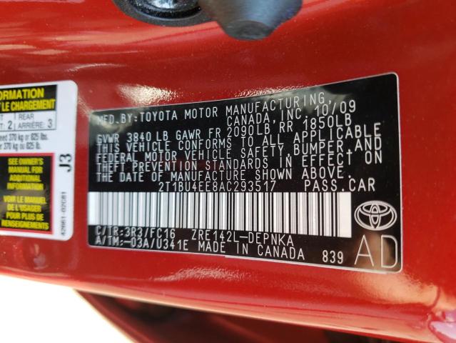Photo 10 from auction – 2010 TOYOTA COROLLA BA with VIN 2T1BU4EE8AC293517