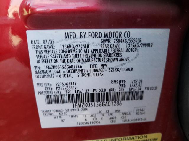 Photo 10 from auction – 2006 FORD FREESTYLE with VIN 1FMZK05156GA01286