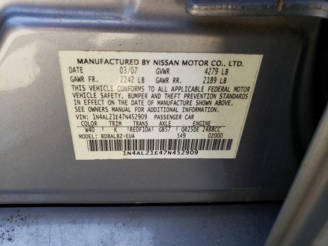 Photo 10 from auction – 2007 NISSAN ALTIMA 2.5 with VIN 1N4AL21E47N452909