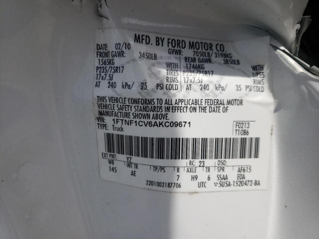 Photo 10 from auction – 2010 FORD F150 with VIN 1FTNF1CV6AKC09671