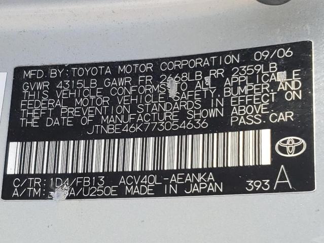 Photo 10 from auction – 2007 TOYOTA CAMRY CE with VIN JTNBE46K773054636