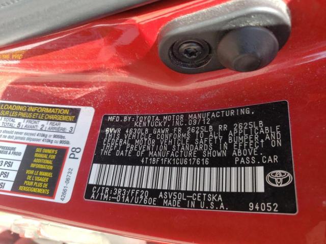 Photo 10 from auction – 2012 TOYOTA CAMRY with VIN 4T1BF1FK1CU617616