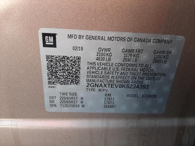 Photo 10 from auction – 2019 CHEVROLET EQUINOX LT with VIN 2GNAXTEV8K6234393