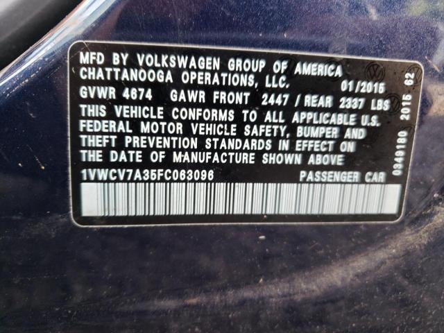 Photo 10 from auction – 2015 VOLKSWAGEN PASSAT SEL with VIN 1VWCV7A35FC063096