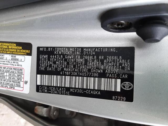 Photo 10 from auction – 2004 TOYOTA CAMRY LE with VIN 4T1BF30K14U577396