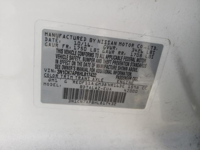 Photo 10 from auction – 2017 NISSAN VERSA S with VIN 3N1CN7AP8HL817432