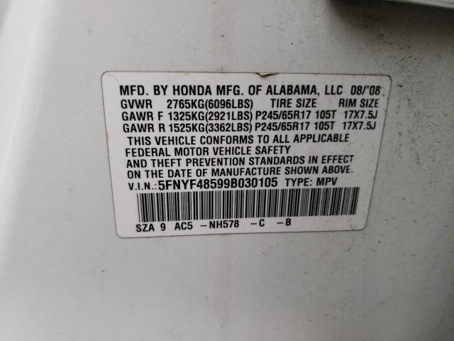 Photo 10 from auction – 2009 HONDA PILOT EXL with VIN 5FNYF48599B030105