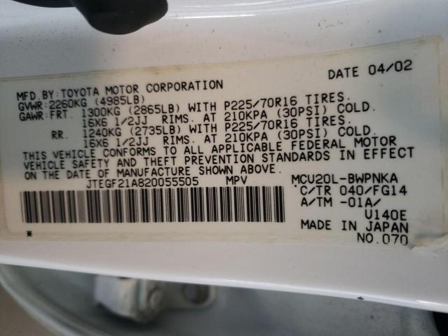 Photo 10 from auction – 2002 TOYOTA HIGHLANDER with VIN JTEGF21A820055505