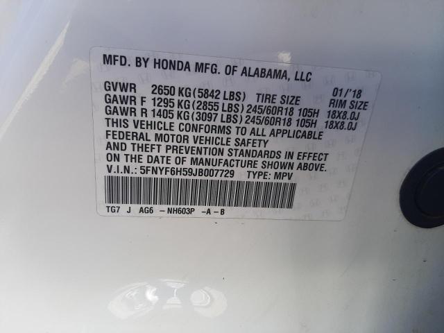 Photo 10 from auction – 2018 HONDA PILOT EXL with VIN 5FNYF6H59JB007729