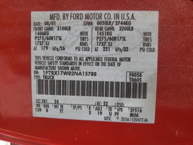 Photo 10 from auction – 2002 FORD F150 with VIN 1FTRX17W82NA15788