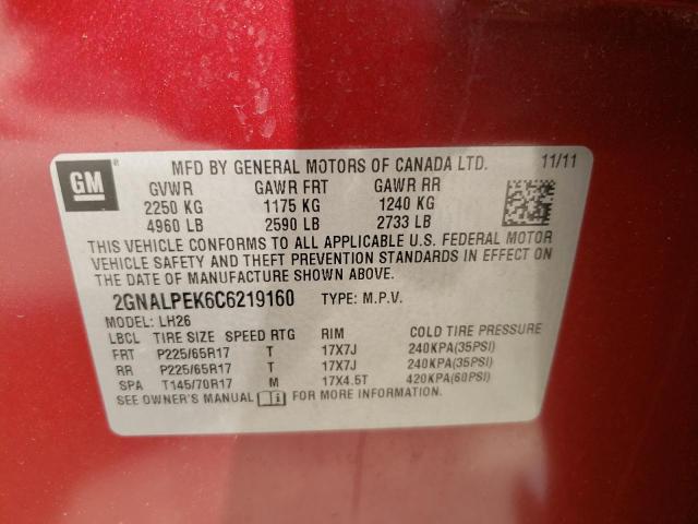 Photo 10 from auction – 2012 CHEVROLET EQUINOX LT with VIN 2GNALPEK6C6219160