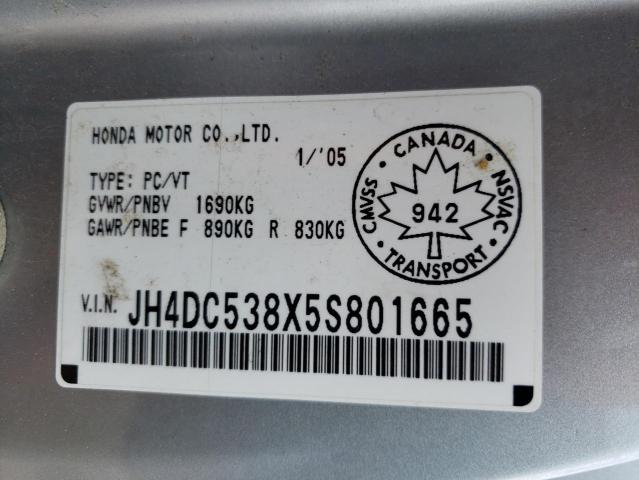 Photo 10 from auction – 2005 ACURA RSX with VIN JH4DC538X5S801665