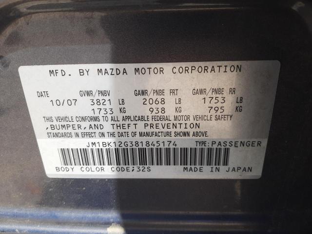 Photo 10 from auction – 2008 MAZDA 3 I with VIN JM1BK12G381845174