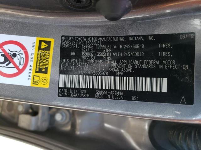 Photo 10 from auction – 2019 TOYOTA HIGHLANDER with VIN 5TDJZRFH1KS605978