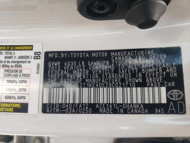 Photo 10 from auction – 2009 TOYOTA COROLLA MA with VIN 2T1KE40E29C021710