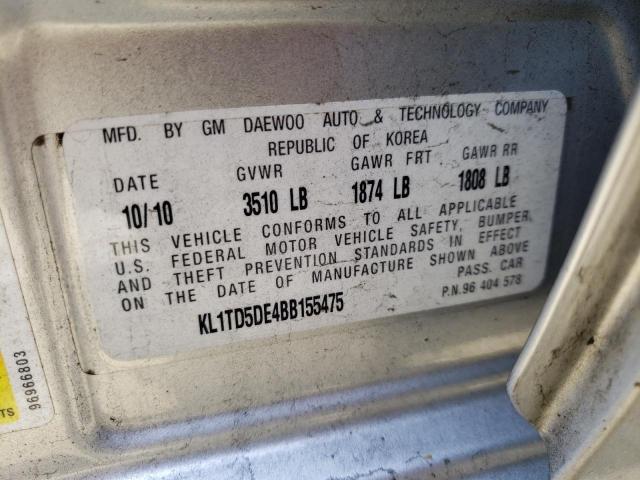 Photo 10 from auction – 2011 CHEVROLET AVEO LS with VIN KL1TD5DE4BB155475