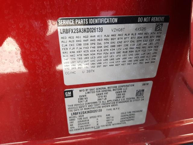 Photo 10 from auction – 2019 BUICK ENVISION E with VIN LRBFX2SA3KD026139