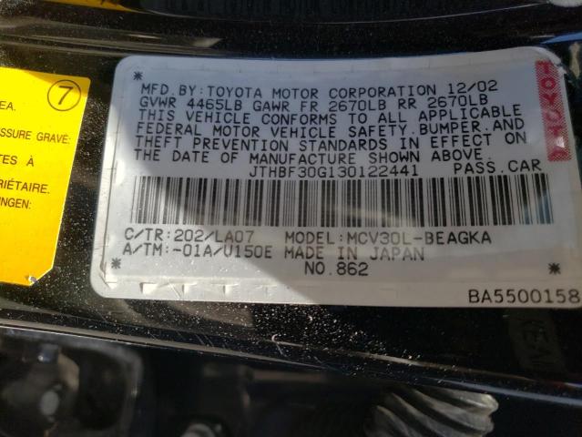 Photo 10 from auction – 2003 LEXUS ES 300 with VIN JTHBF30G130122441