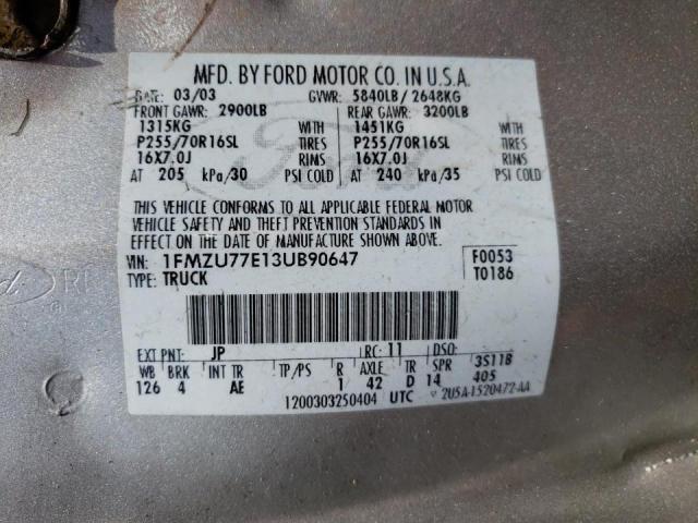 Photo 10 from auction – 2003 FORD EXPLORER S with VIN 1FMZU77E13UB90647