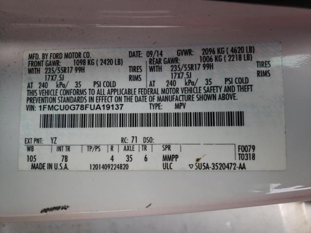 Photo 10 from auction – 2015 FORD ESCAPE SE with VIN 1FMCU0G78FUA19137