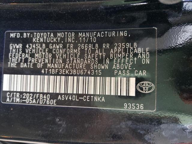 Photo 10 from auction – 2011 TOYOTA CAMRY BASE with VIN 4T1BF3EK3BU674315