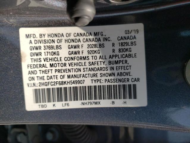 Photo 10 from auction – 2019 HONDA CIVIC LX with VIN 2HGFC2F68KH549907