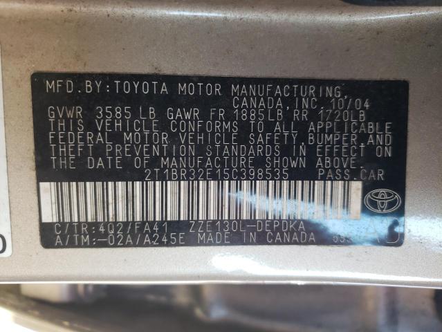 Photo 10 from auction – 2005 TOYOTA COROLLA CE with VIN 2T1BR32E15C398535