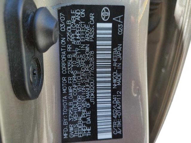 Photo 10 from auction – 2007 TOYOTA PRIUS with VIN JTDKB20U177632878