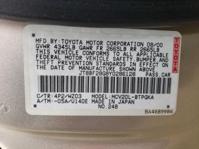 Photo 10 from auction – 2000 LEXUS ES 300 with VIN JT8BF28G8Y0286128