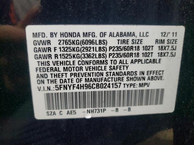 Photo 10 from auction – 2012 HONDA PILOT TOUR with VIN 5FNYF4H96CB024157