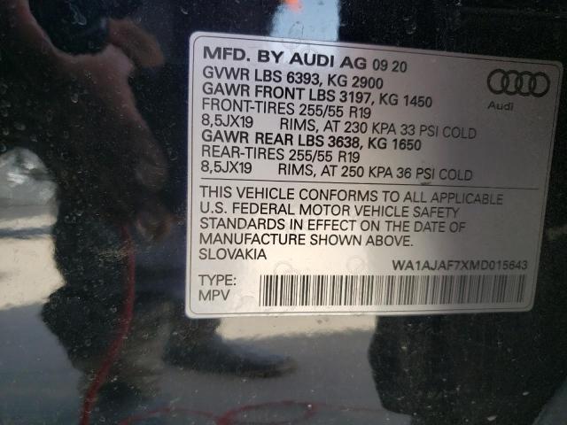 Photo 10 from auction – 2021 AUDI Q7 PREMIUM with VIN WA1AJAF7XMD015643