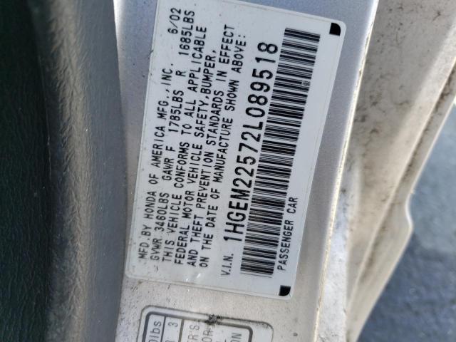 Photo 10 from auction – 2002 HONDA CIVIC LX with VIN 1HGEM22572L089518