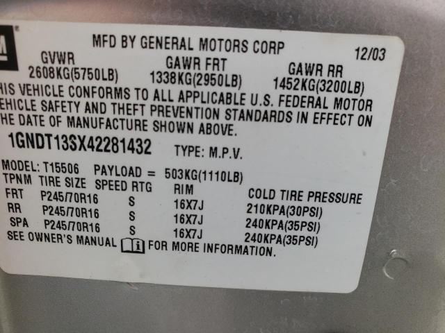Photo 10 from auction – 2004 CHEVROLET TRAILBLAZE with VIN 1GNDT13SX42281432
