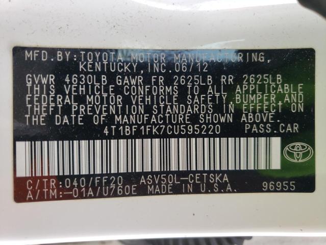 Photo 10 from auction – 2012 TOYOTA CAMRY BASE with VIN 4T1BF1FK7CU595220