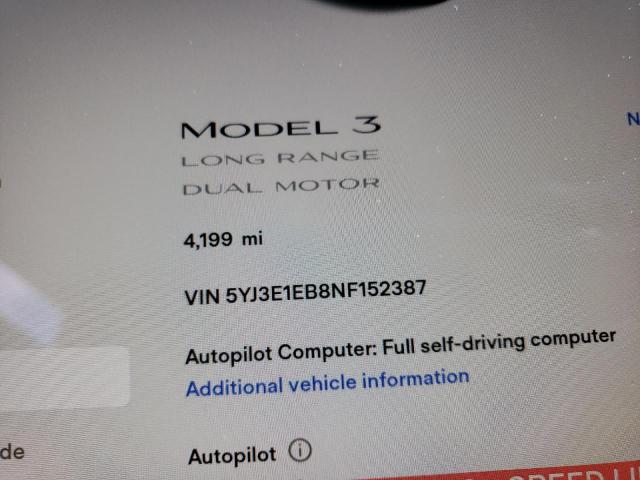 Photo 8 from auction – 2022 TESLA MODEL 3 with VIN 5YJ3E1EB8NF152387
