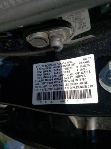 Photo 10 from auction – 2012 HONDA CIVIC LX with VIN 2HGFB2F52CH558405
