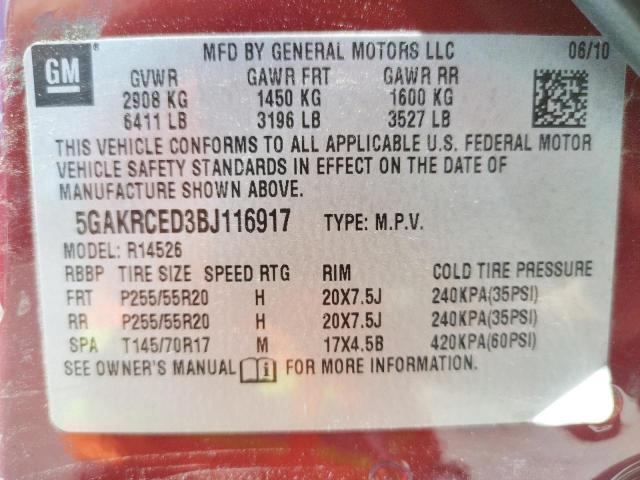 Photo 10 from auction – 2011 BUICK ENCLAVE CX with VIN 5GAKRCED3BJ116917